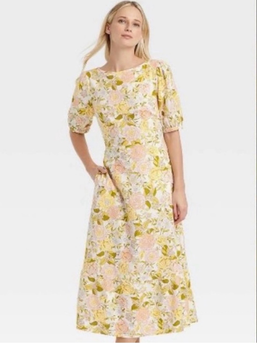 Who What Wear Pale Yellow Linen Blend Open Back Midi Dress Size Medium - Picture 2 of 14